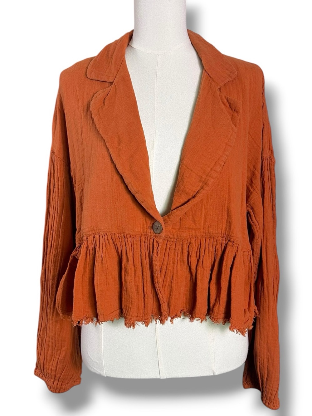 Free People Bohemian Lyra Tiered Bed Jacket in Burnt Orange Brown Medium Fall